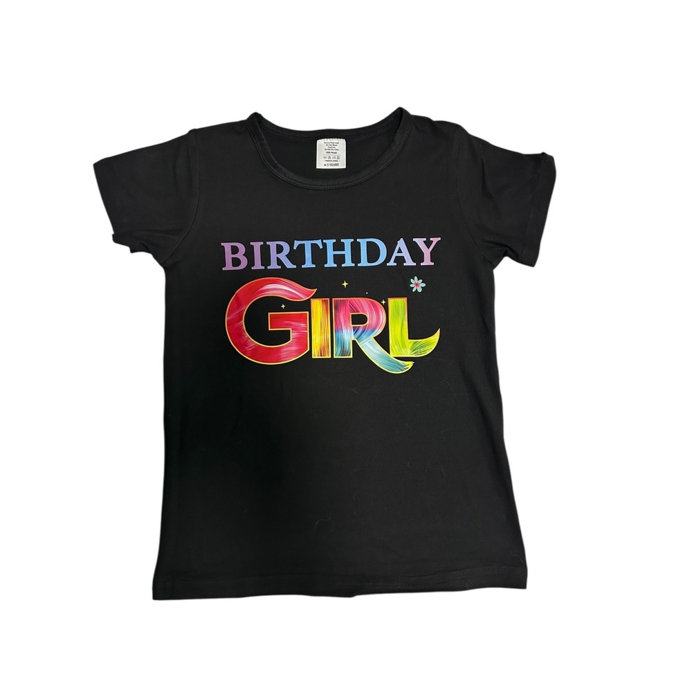 Birthday Girl T-Shirt Rainbow Graphic Tee Black Top Kids Size - Picture 2 of 8